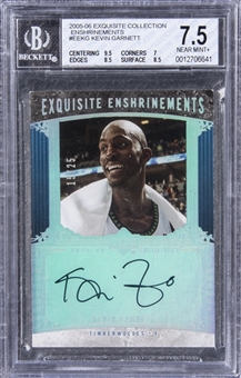 2005-06 UD "Exquisite Collection" Enshrinements #EEKG Kevin Garnett Signed Card (#15/25) - BGS NM+ 7.5/BGS 10